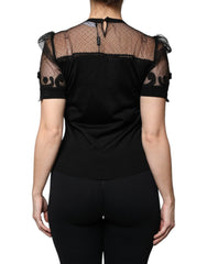 Dolce & Gabbana Black Floral Lace Short Sleeves Blouse Top