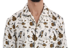 Dolce & Gabbana White Silk JAZZ Motive Print Shirt