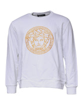 Versace White Medusa Embroidery Crew Neck Pullover Sweater
