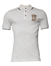 Dolce & Gabbana Off White Crown Cotton Collared Polo T-shirt