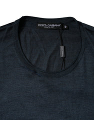 Dolce & Gabbana Dark Blue Silk Crew Neck Short Sleeve T-shirt