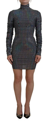 Dolce & Gabbana Black Embellished Nylon Bodycon Mini Dress