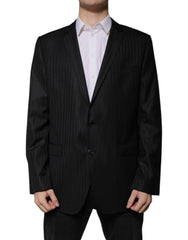 Dolce & Gabbana Dark Gray Stripe Wool Single Breasted Blazer