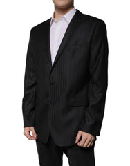 Dolce & Gabbana Dark Gray Stripe Wool Single Breasted Blazer