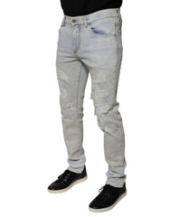 Dolce & Gabbana Light Blue Cotton Blend Tattered Skinny Denim Jeans