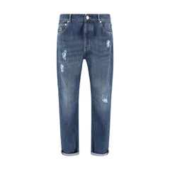 Brunello Cucinelli Blue Cotton Straight-Leg Jeans