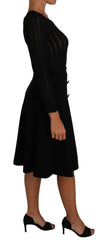 Dolce & Gabbana Black Knitted Wool Sheath Long Sleeves Dress