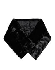 Dolce & Gabbana Black Fur Shawl Neck Wrap Cover Collar Scarf