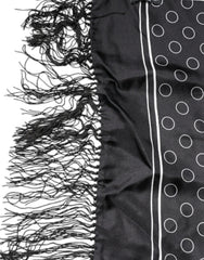 Dolce & Gabbana Black Circles Silk Fringes Shawl Wrap Scarf