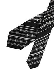 Dolce & Gabbana Black White Stripes Silk Adjustable Necktie Tie