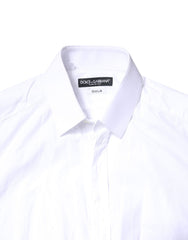 Dolce & Gabbana White GOLD Cotton Long Sleeves Men Dress Shirt