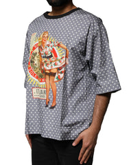 Dolce & Gabbana Gray Polka Dot Pin-Up Print Crew Neck T-shirt