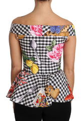 Dolce & Gabbana Black and White Corset Blouse Sicily Lemon Check Top