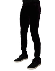 Dolce & Gabbana Violet Velvet Cotton Men Dress Formal Pants