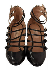 Valentino Black Multi Strap Leather Mid Heels Pumps Shoes