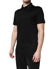 Dolce & Gabbana Black Polyester DG Logo Collared Polo T-shirt