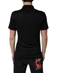 Dolce & Gabbana Black Polyester DG Logo Collared Polo T-shirt