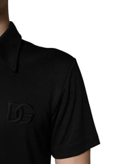Dolce & Gabbana Black Polyester DG Logo Collared Polo T-shirt