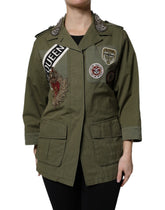 Dolce & Gabbana Military Green Queen Embellished Coat Jacket