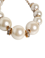 Dolce & Gabbana White Maxi Faux Pearl Beads Crystals Gold Chain Necklace