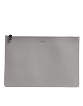 Dolce & Gabbana Gray Solid Leather DG Logo Men Clutch Zip Pouch Bag