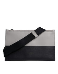 Dolce & Gabbana Black White Leather Logo Embossed Crossbody Bag