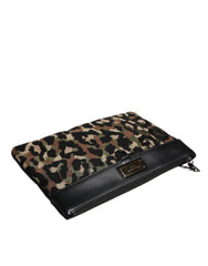 Dolce & Gabbana Multicolor Leopard Jacquard Print Logo Plaque Pouch Bag