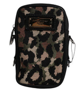 Dolce & Gabbana Multicolor Leopard Jacquard Logo Plaque Neck Strap Bag