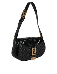 Versace Black Calf Leather Quilted Shoulder Strap Bag