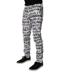 Dolce & Gabbana White Cotton Logo Print Skinny Denim Jeans