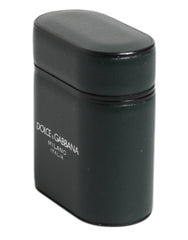 Dolce & Gabbana Green Calfskin Leather Logo Print Flip Holder Airpods Case