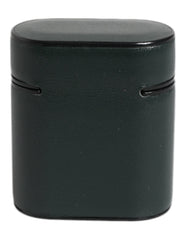 Dolce & Gabbana Green Calfskin Leather Logo Print Flip Holder Airpods Case
