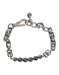 Dolce & Gabbana Silver Tone Chain Lobster Clasp Logo Gray Pearls Bracelet