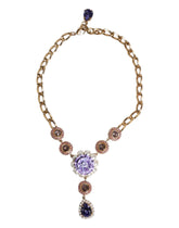 Dolce & Gabbana Gold Brass Floral Crystals Pearl Embellished Necklace