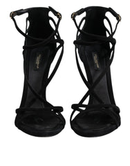 Dolce & Gabbana Black Leather Stiletto Heels Sandals Shoes