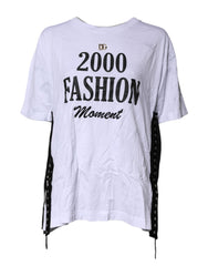 Dolce & Gabbana White Print Lace-Up Cotton Crew Neck T-shirt