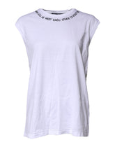 Dolce & Gabbana White Cotton Sleeveless Printed Tank T-shirt