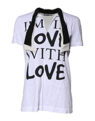 Dolce & Gabbana White Cotton Silk Blend Ascot Collar T-shirt