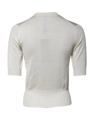 Dolce & Gabbana Cream Short Sleeve Silk Round Neck Blouse Top