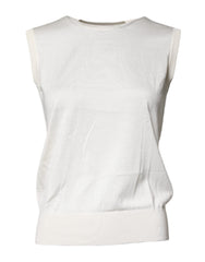 Dolce & Gabbana Cream Sleeveless Silk Round Neck Tank Top
