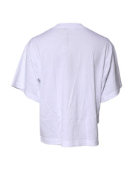 Dolce & Gabbana White Printed Round Neck Top Cotton T-shirt