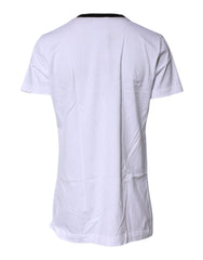 Dolce & Gabbana White Printed Round Neck Top Cotton T-shirt