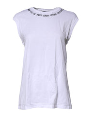 Dolce & Gabbana White Cotton Sleeveless Printed Tank T-shirt