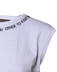 Dolce & Gabbana White Cotton Sleeveless Printed Tank T-shirt
