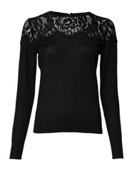 Dolce & Gabbana Black Floral Lace Long Sleeves Blouse Top