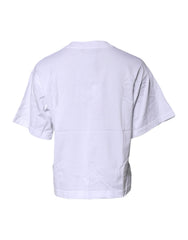 Dolce & Gabbana White Printed Round Neck Top Cotton T-shirt