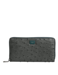 Dolce & Gabbana Green Ostrich Logo Plaque Zip Around Continental Wallet