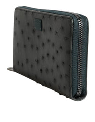 Dolce & Gabbana Green Ostrich Logo Plaque Zip Around Continental Wallet