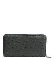 Dolce & Gabbana Green Ostrich Logo Plaque Zip Around Continental Wallet