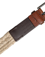 Dolce & Gabbana Brown Jute Leather Woven Metal Buckle Belt